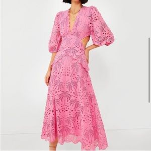 Farm Rio New Pink Richelien Midi Dress